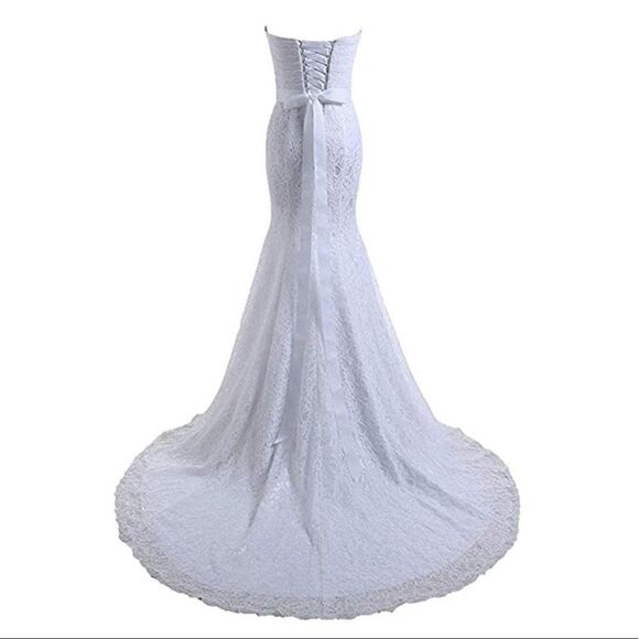 Lace Mermaid Bridal Wedding Dresses Ivory with belt - Picture 3 of 7